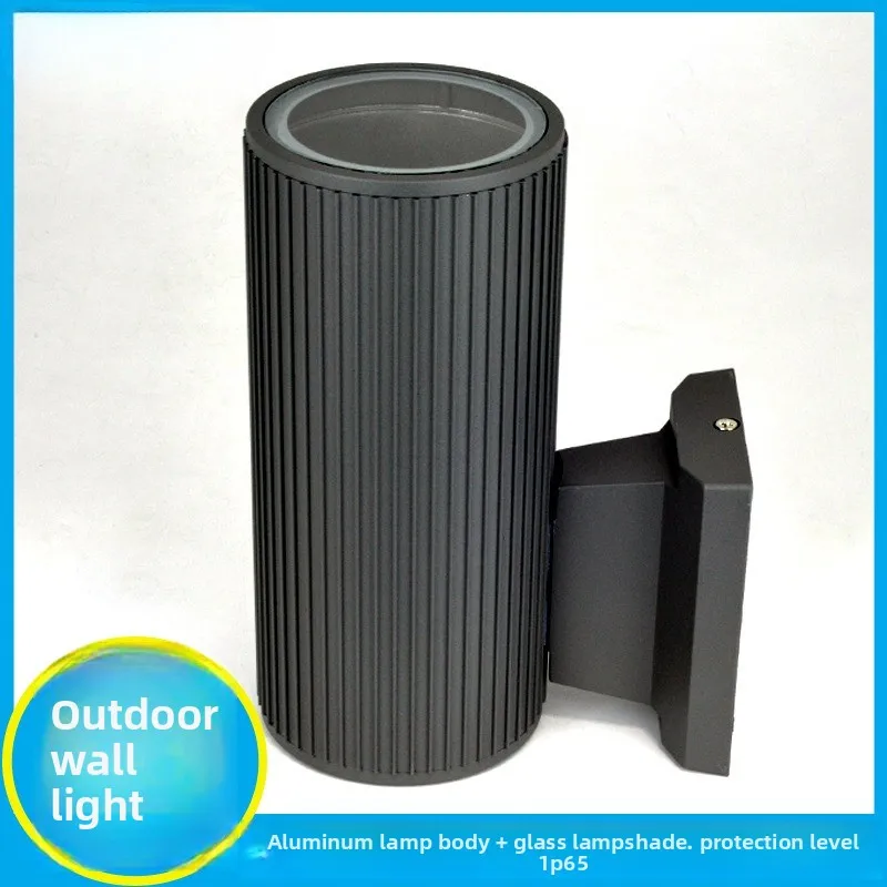 E27 Up And Down Outdoor Waterproof Double Head Stripe Round Courtyard Exterior Corridor Doorway Black Aluminum Wall Mount Lamp