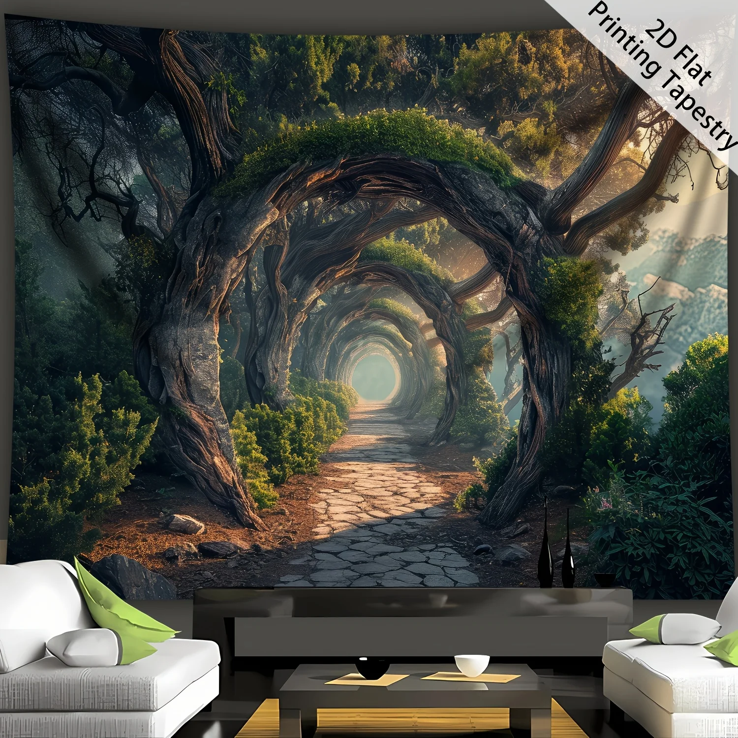 Enchanted Forest Archway Tapestry Wall Hanging Fantasy Nature Woods Tunnel Art Print Decor for Living Room Bohemian Bedroom