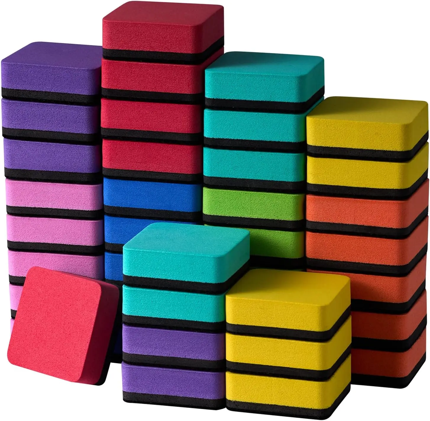 40 Pack Magnetic Whiteboard Erasers, 2x2x0.75in Dry Erase Erasers for Classroom Home Office, 8 Colors