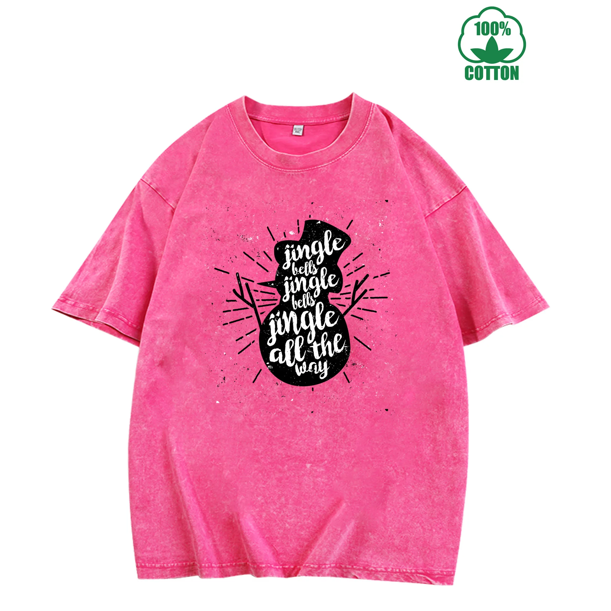 عيد الميلاد ثلج الرسم طباعة خمر غسلها تي شيرت 230 جرام 100% القطن للجنسين مريحة المتضخم الشارع الشهير #1