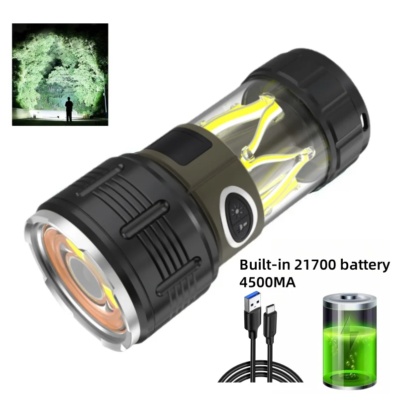 Rechargeable flashlight 2800LM lighting outdoor built-in 4500MA battery hiking camping flashlight LED flashlight emergency flash