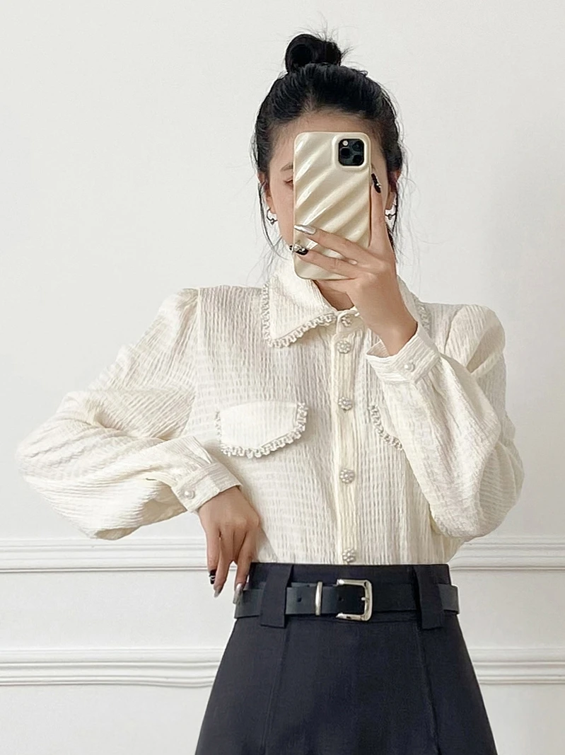 

Свободная повседневная женская рубашка с длинным рукавом, весенне-осенняя, цвета хаки, для офиса, корейская версия, из полиэстера