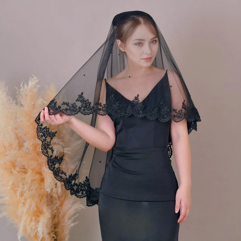 Luxury Beaded Lace Bridal Veil Blusher Veil No Comb Design Wedding Veil for Wedding Accessories Women's Wedding Dresses