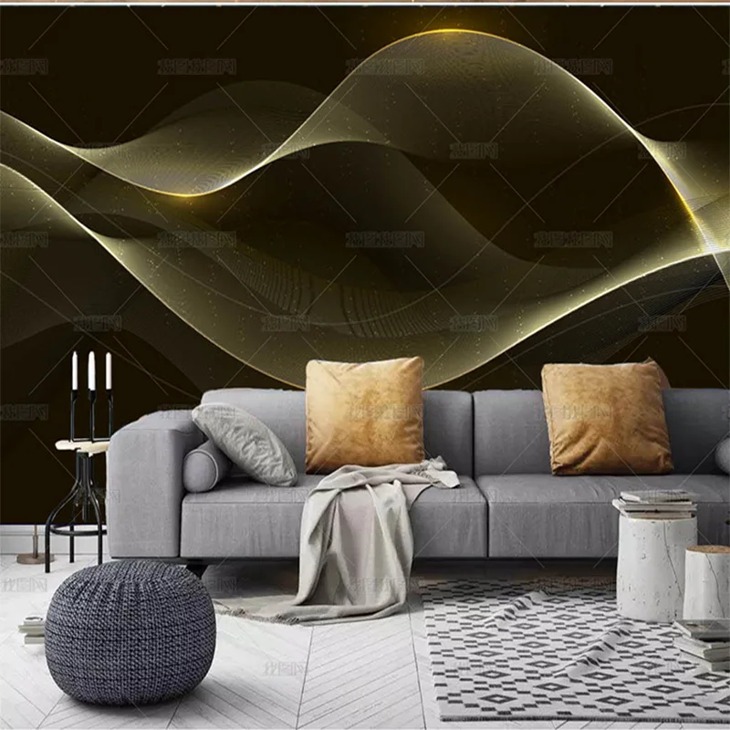 Custom 3D Nordic modern minimalist art gold line geometry wallpaper TV living room background wall painting bedroom restaurant
