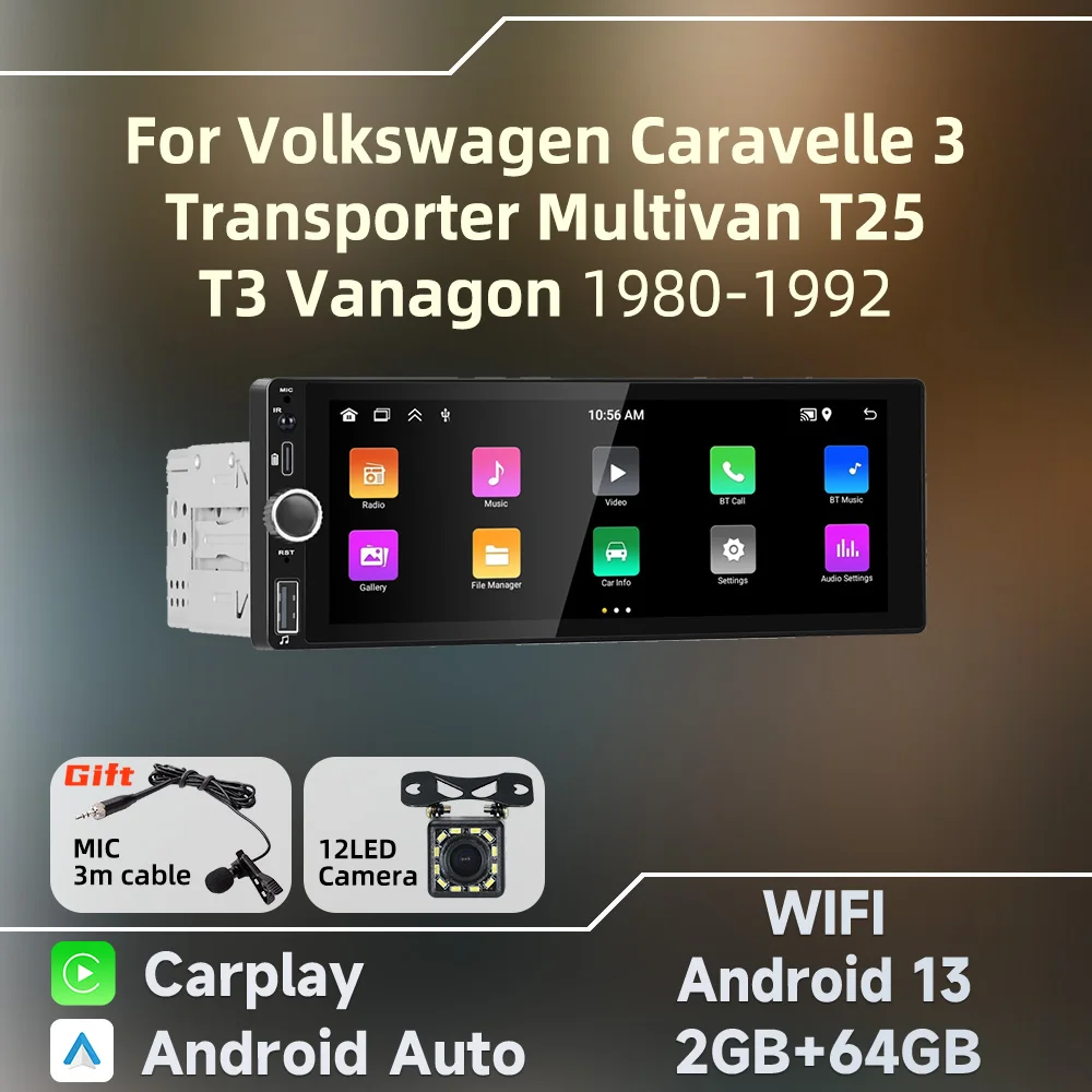 

Android Radio for VW Volkswagen Caravelle 3 Transporter Multivan T25 T3 Vanagon 1980-1992 Car Multimedia Stereo 1 Din Carplay