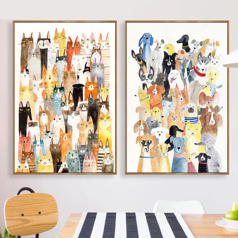 

Funny Crowded Cat Dog Sloth Breed Poster Print Canvas Painting Cute Animals Pet Wall Art For Nursery Kid Room Home Decoration