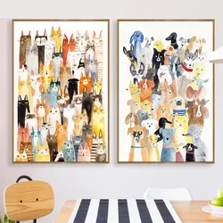 Funny Crowded Cat Dog Sloth Breed Poster Print Canvas Painting Cute Animals Pet Wall Art For Nursery Kid Room Home Decoration