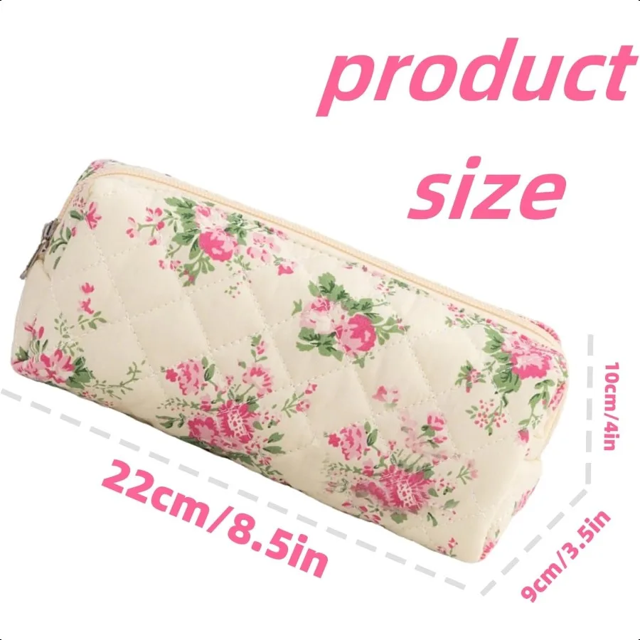 Estuche para lápices Estuche para lápices bonito para niñas Estuche para lápices estético con cremallera Estuches para bolígrafos Estuche para maquillaje con 2 flores rosas