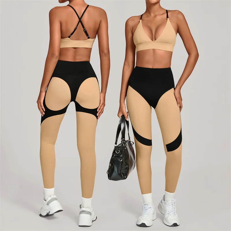 

TRY TO BN Women's Tracksuit Yoga Set Sports Color Matching Fitness High Waist Leggings Breathable Running Two Pieces Gym Clothes