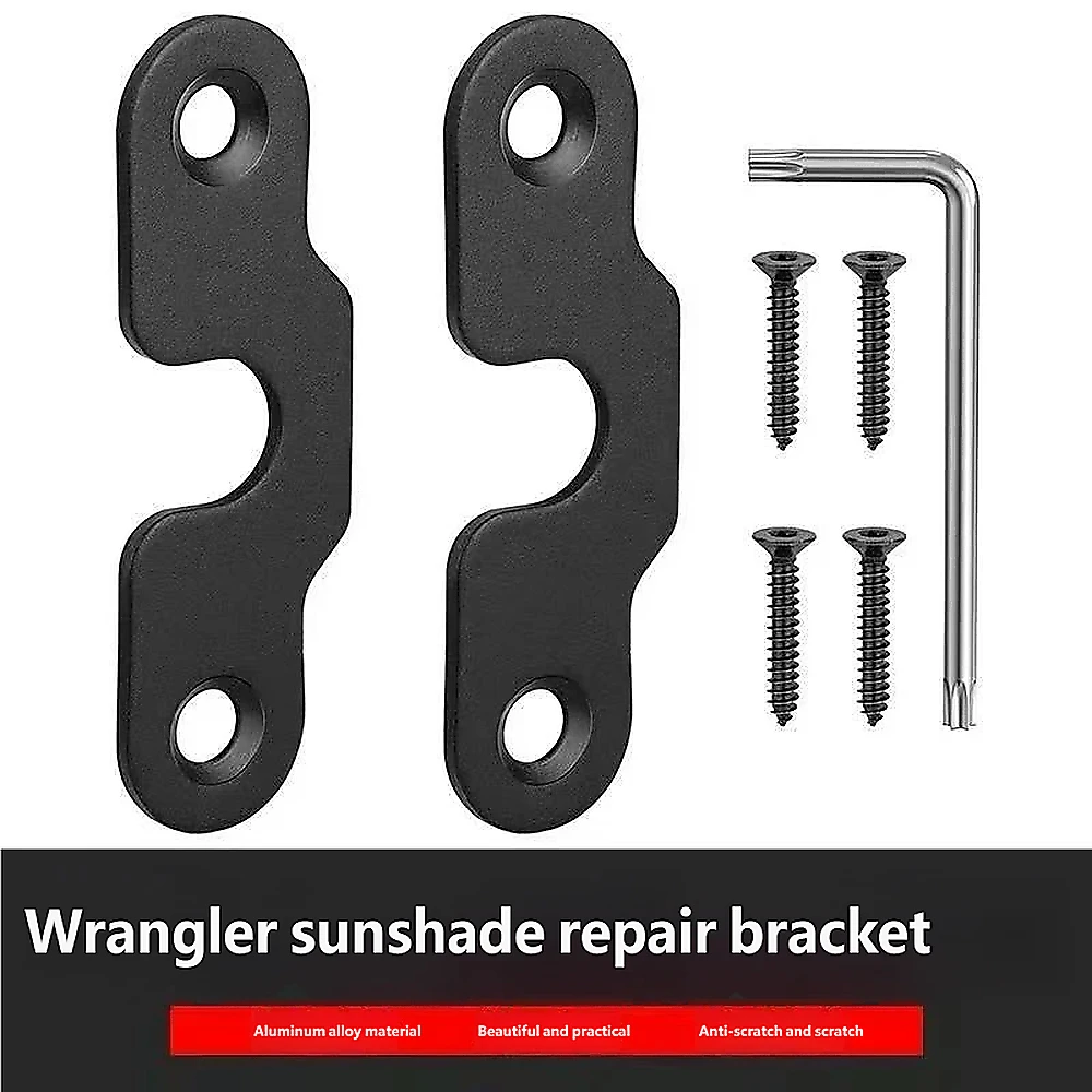 Sun Visor Hook Installation Kit Visor Repair Car Accessories 2X Clips 4X Screws Aluminum alloy For Jeep Wrangler JK JL JT 07-26