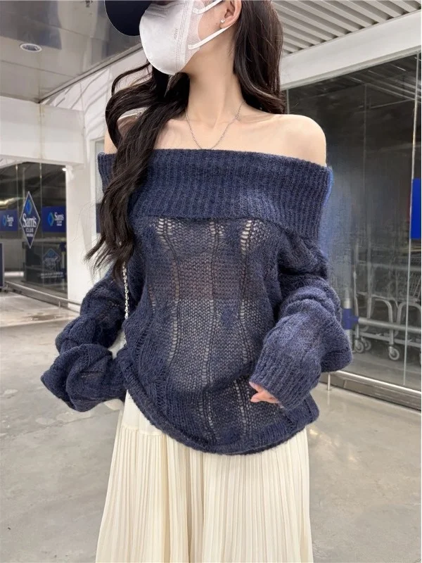 Morbido e accogliente maglione lavorato a maglia una spalla allentato da donna Sle Autunno 2025 Casual dimagrante semplice abbinato tutto allentato Top