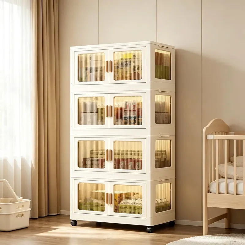 4-Layer foldable locker with wheels, household wardrobe for clothing storage and home finishing
