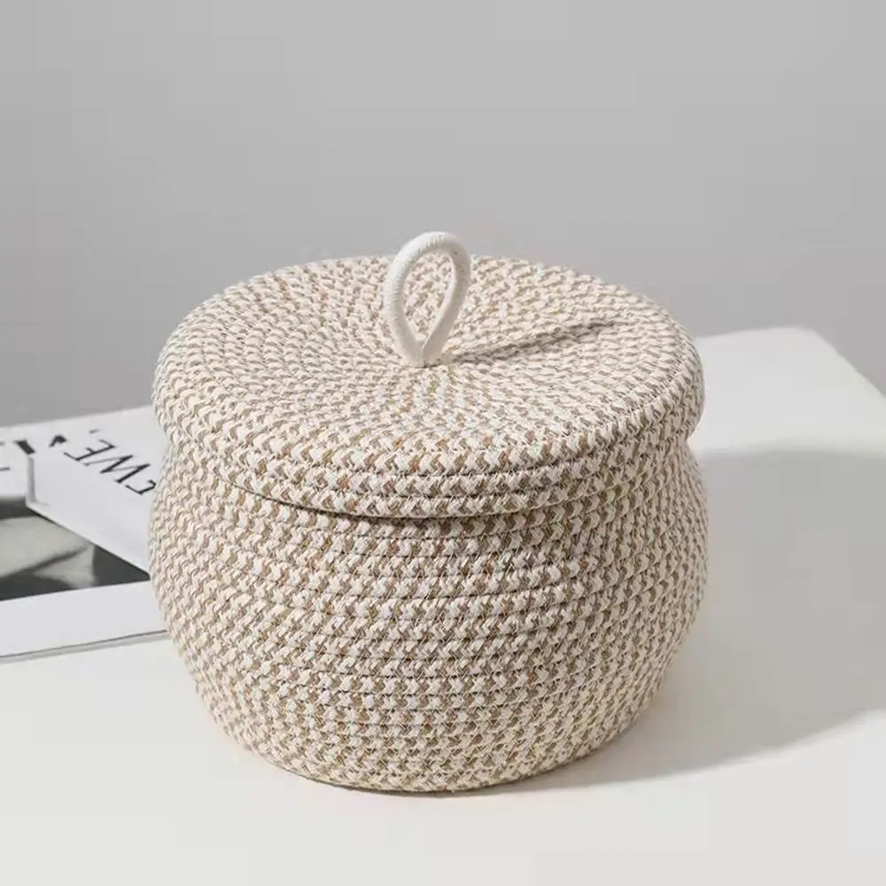 Cotton Rope Storage Basket with Lid Decorative Basket Kitchen Gadgets Organizing Basket for Home