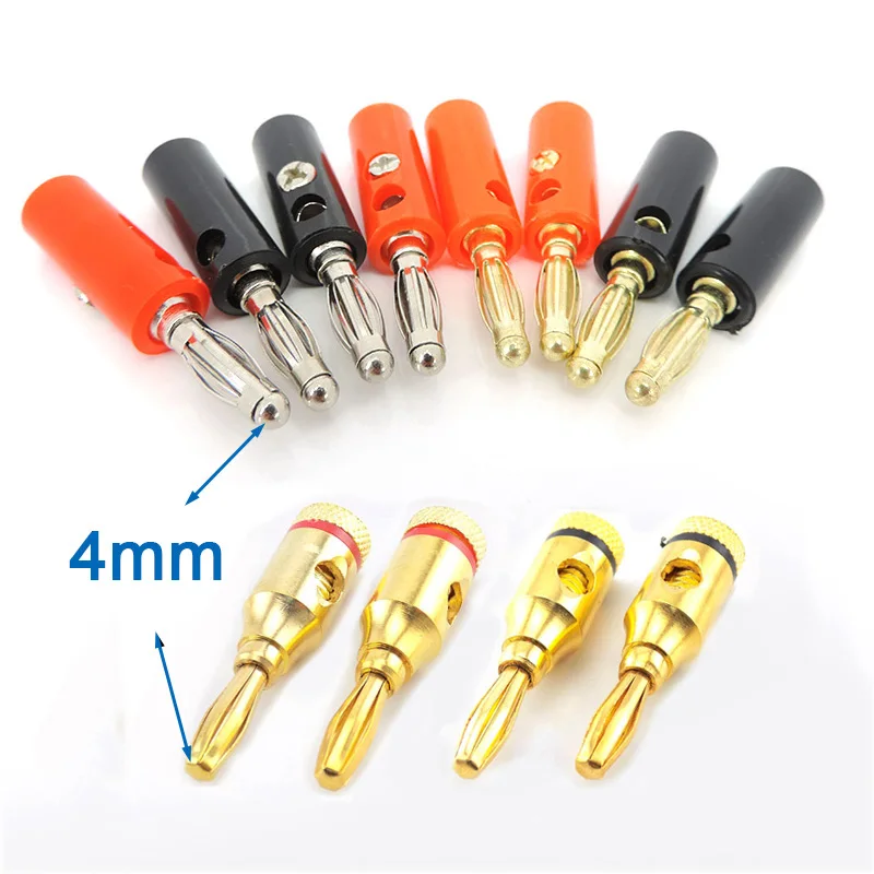 1Set (2 Stuks) 4Mm Bananenplug Verguld En Schroeftype Rood + Zwart