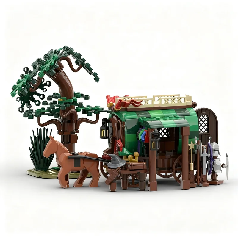 360pcs MOC Artifact Merchant Medieval Castle Model Building Blocks Home Decor Desk Display Shelf Accent Premium Gift For Adults