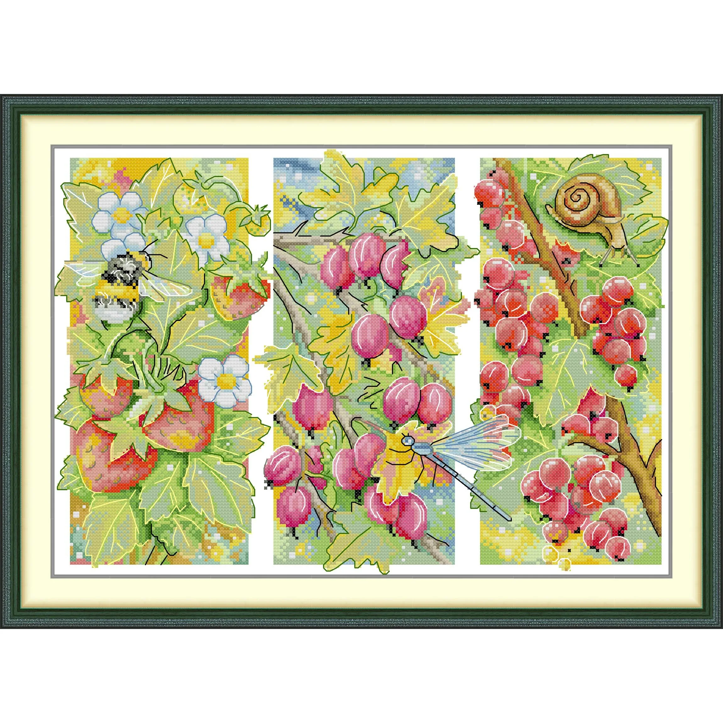 

Joy Sunday Pre-printed Cross Stitch Kit Easy Pattern Aida Stamped Fabric Embroidery Set-Bee-Snail-Berry