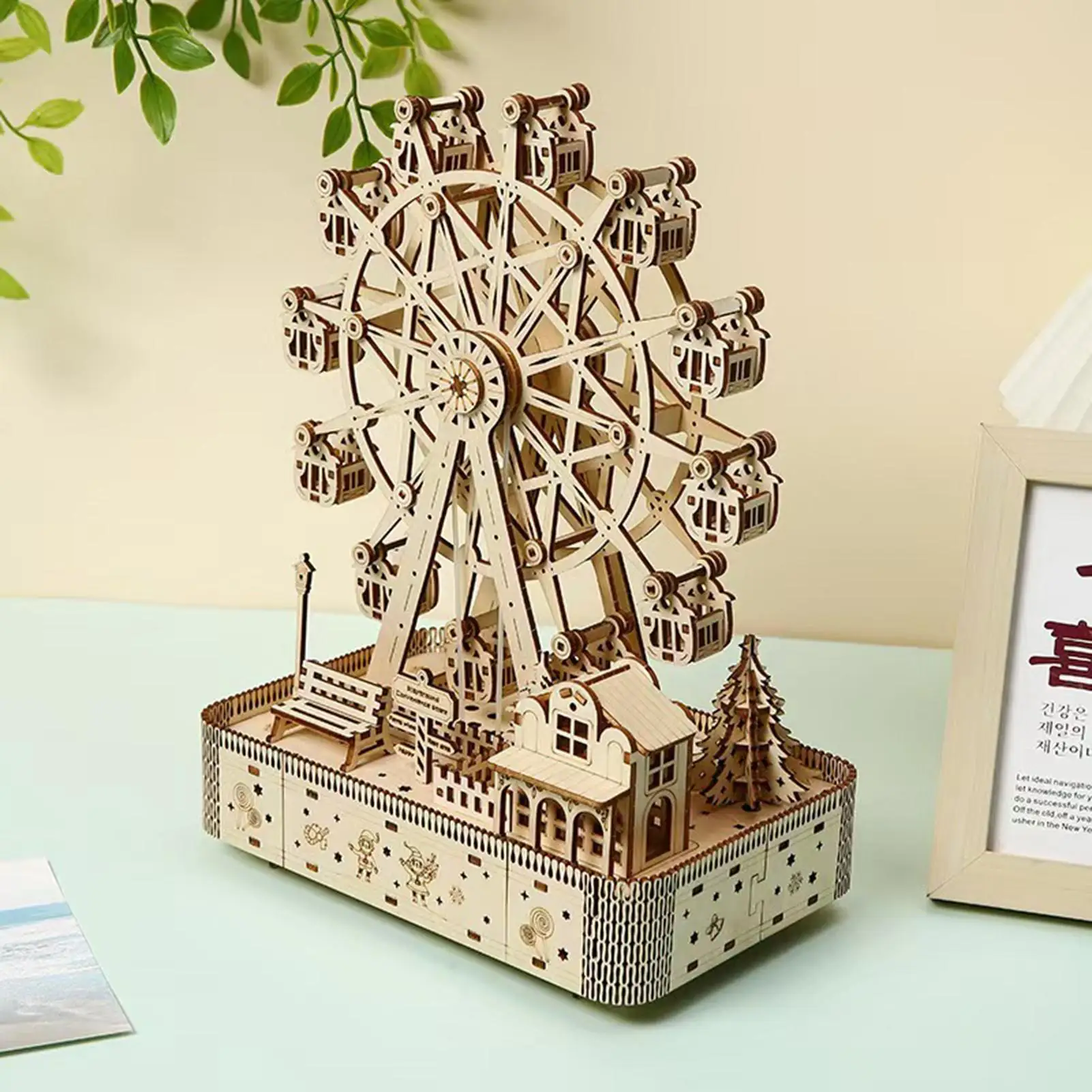 3D Wood Puzzles For Adults Ferris Wheel Assembly Toy 183 Pieces With LED Lights And Music Wood Model Kit For Stress Relief Hobby