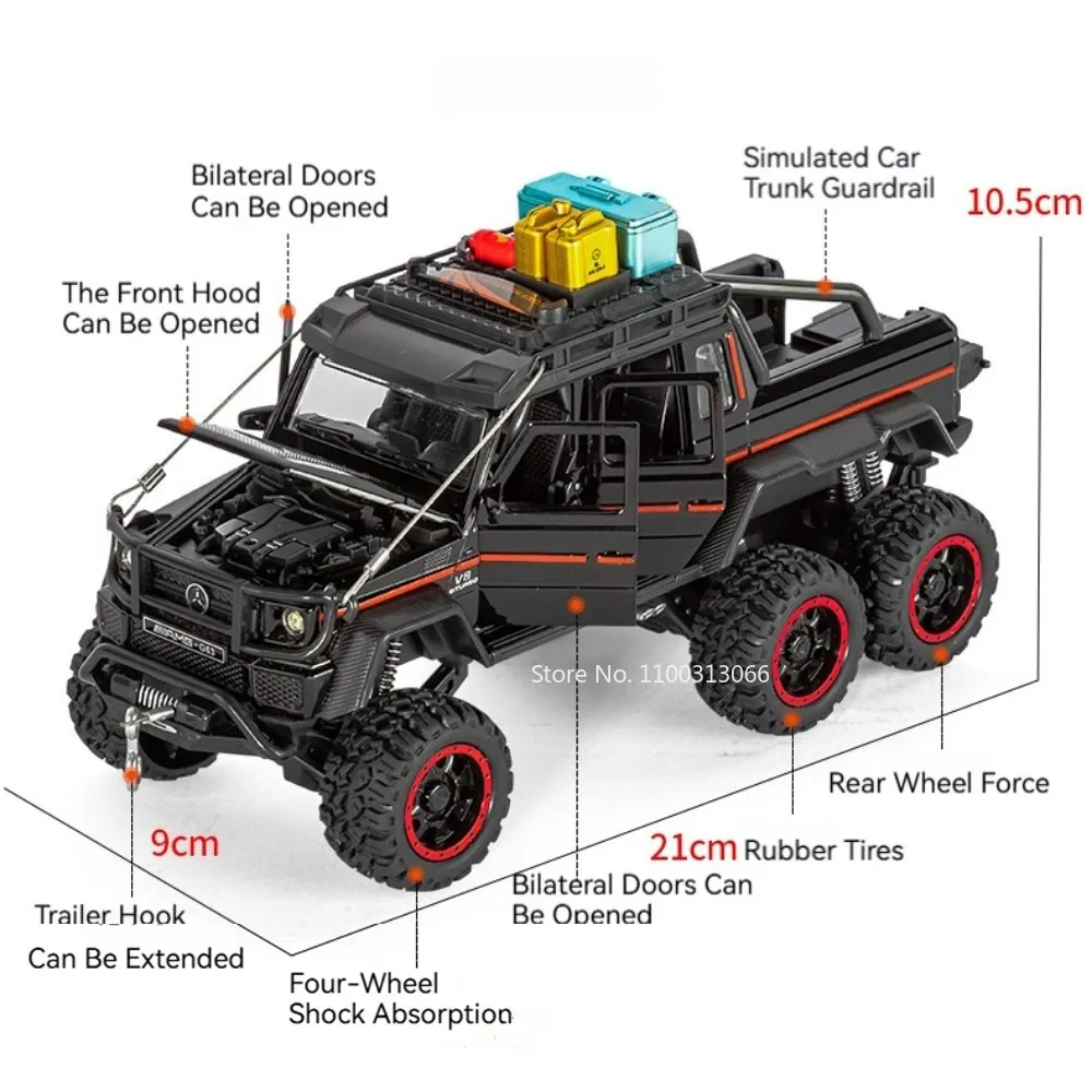 1:24 G63 6X6 Land Cruiser LC80 Cars Toys Models with Light Music Pull Back Miniature Vehicles Doors Opened Off-road Kids Gifts
