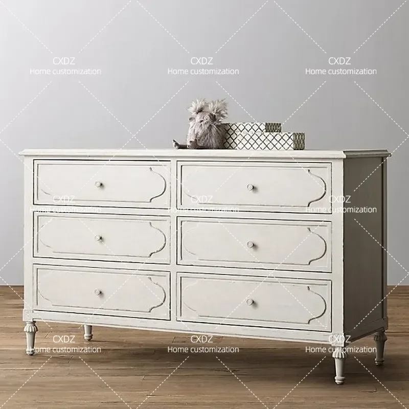 Retro Oak Chest Cabinet Solid Wood Edge Decorative Storage Cabinet for Entrance Hall Living Room Home Furniture