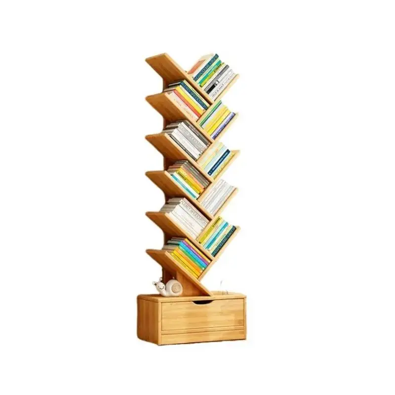 Книжная полка в форме дерева из цельного дерева, отдельно стоящая угловая полка для хранения в гостиной и детской комнате