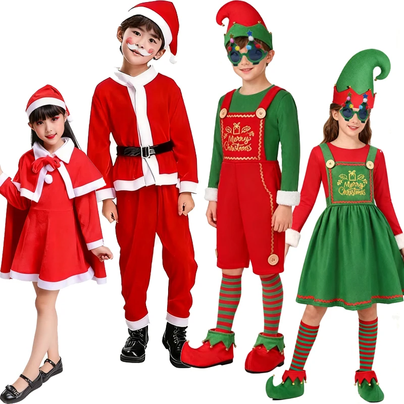 2025 Girls Christmas Dress Boys' and Girls' Christmas Outfits Carnival Party Clothes Children's New Year Gifts Christmas Set