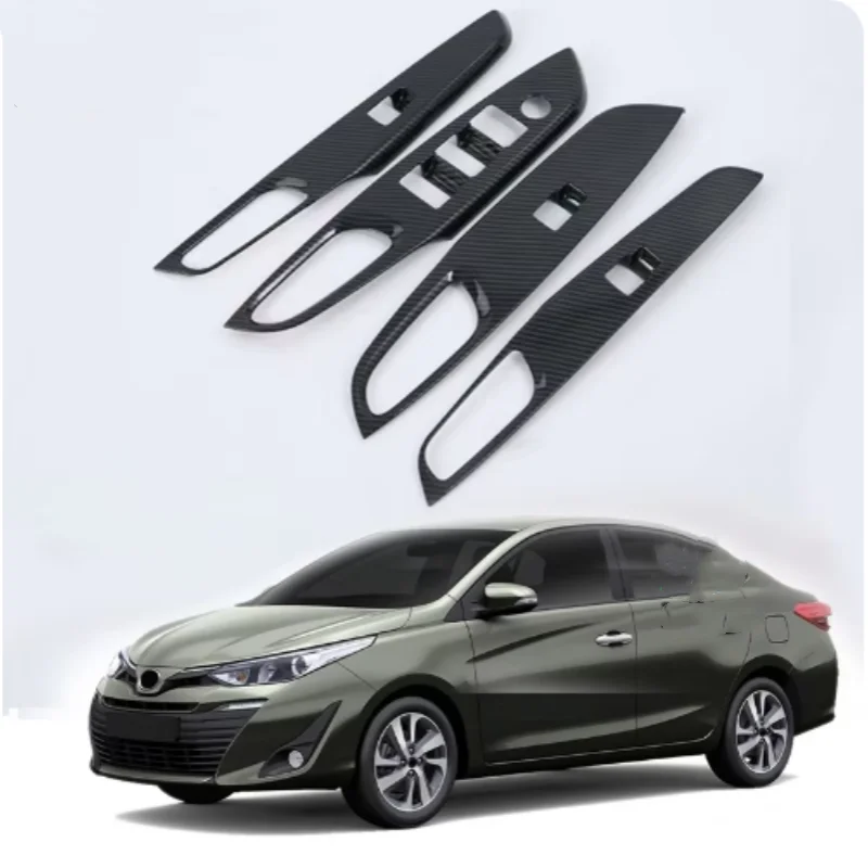 

LHD For Toyota Vios 2019 Car Styling Accessories ABS Chrome Door Window Glass Lift Control Switch Panel Cover Trim