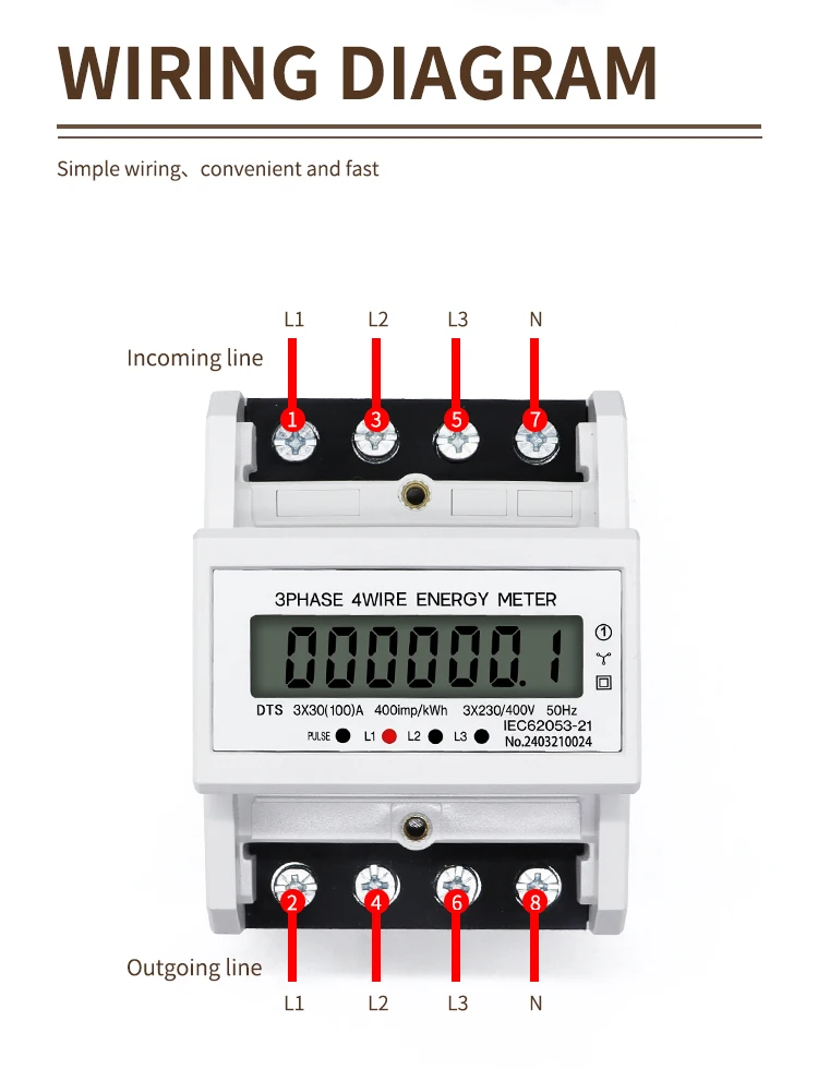 LCD AC DIN-Schienen-Energiezähler 230V 3-Phasen 4-Draht Stromverbrauchsmonitor KWh-Zähler Wattmeter 3×30(100A) 50/60HZ – Detail 3