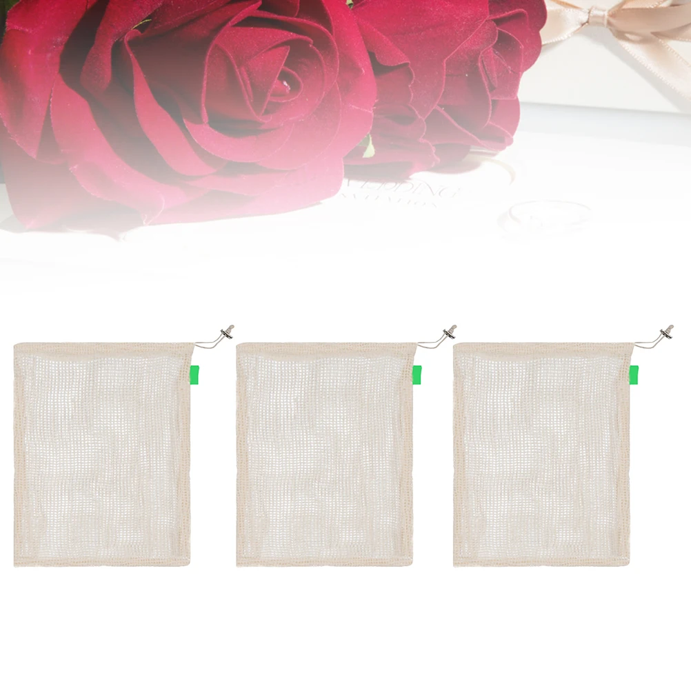 

3Pcs Cotton Mesh Bags Reusable Drawstring Organic Vegetable Fruit Storage Pouch Lightweight Produce Bag 18x25cm