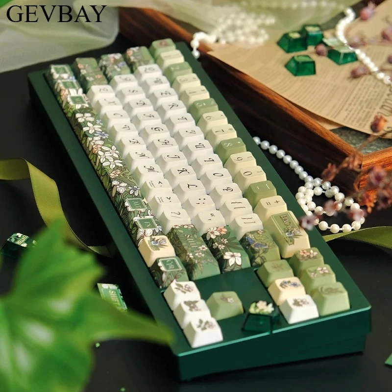 Creative Green Sublimation PBT PC Keycaps Simple Ode To Spring DIY Kit Fit 68/75/87/99/104 Layout Mechanical Keyboard