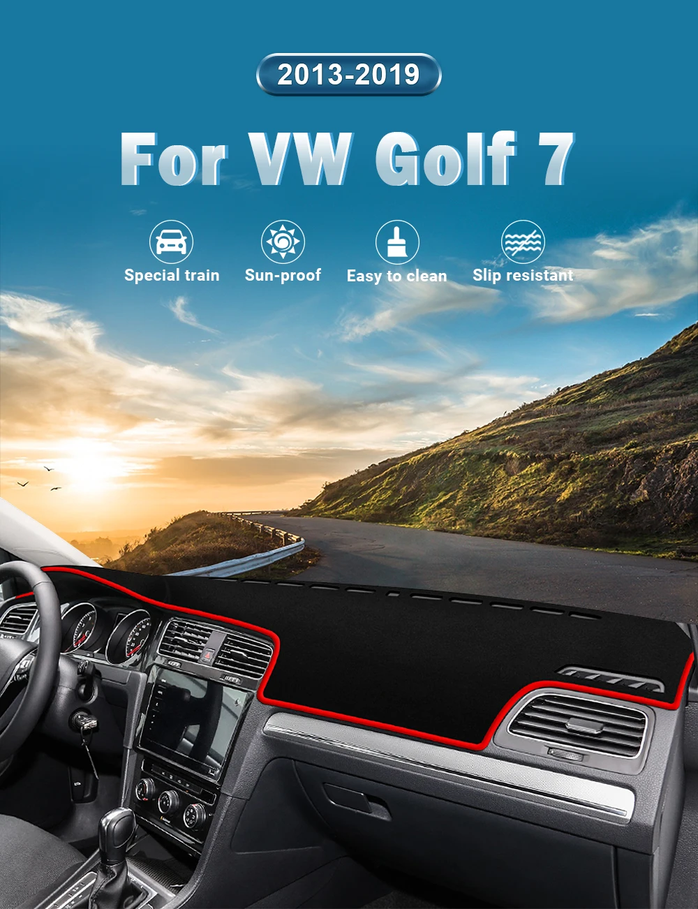 Auto Dashboard Nicht-slip Abdeckung Sonnenschutz Pad Schutz Zubehör Für Volkswagen VW Golf7 MK7 2013 2014 2015 2016 2017 2018 2019 – Detail 1