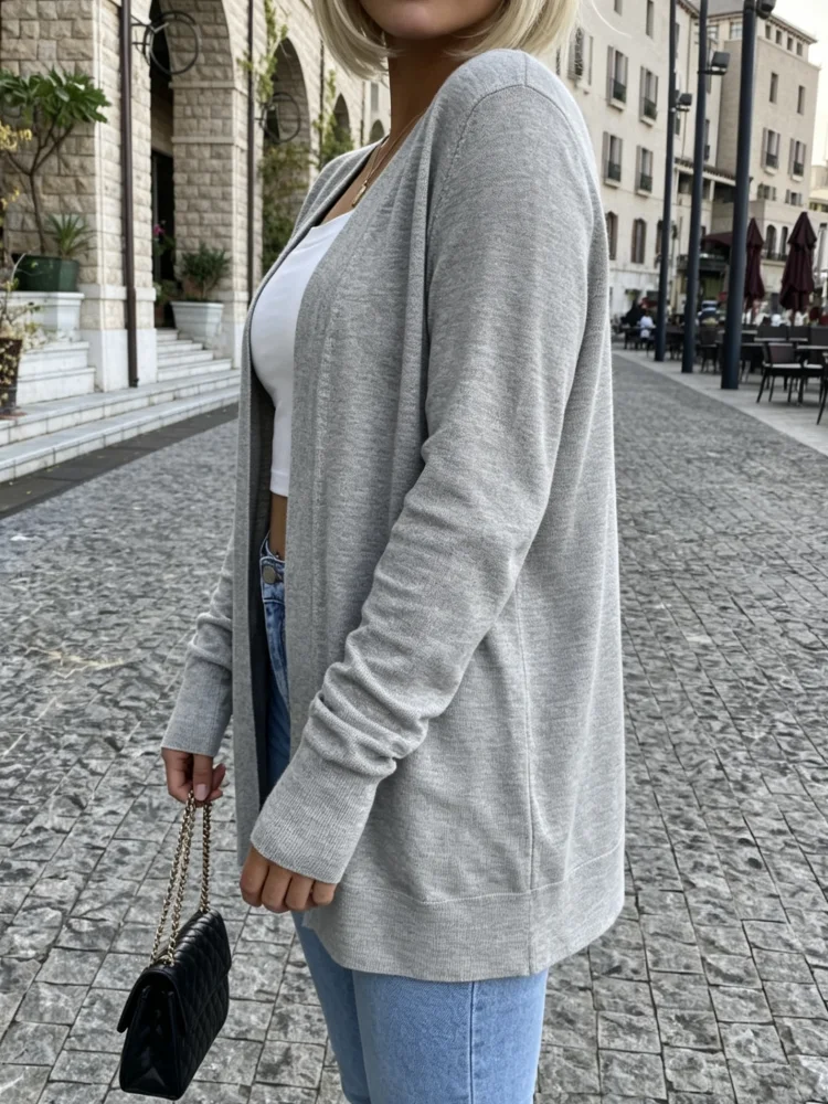 Women Knit Cardigan Long Sleeve Open Front V Neck Loose Fit Lightweight Casual Daily Outwear Sweater
