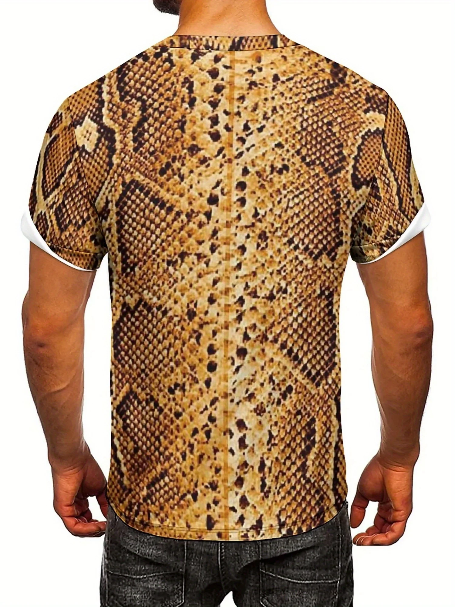 เสื้อยืดกราฟิกงูพิมพ์ลาย 3D สำหรับผู้ชาย - โพลีเอสเตอร์เนื้อนุ่ม แขนสั้น คอกลม สวมใส่สบายทุกฤดูกาล