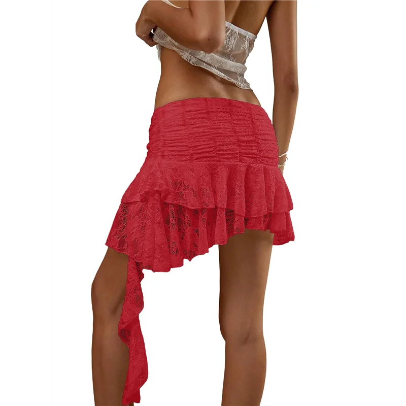 

A09P женская мини-юбка с рюшами Y2k с эластичной резинкой на талии, кружевные многослойные плиссированные короткие юбки на подкладке, вечерние Клубная одежда
