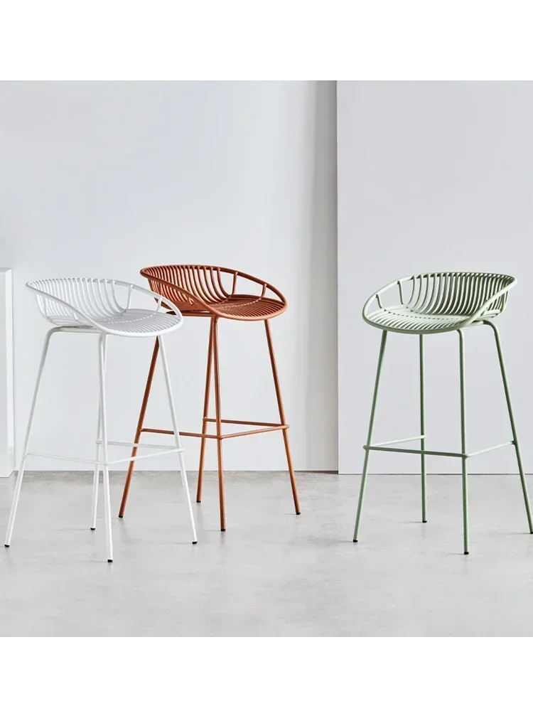 Home Modern Backrest High Stool Nordic Wrought Iron Bar Chair Minimalist Stool for Front Desk Minimalist Benches for Kitchen Bar