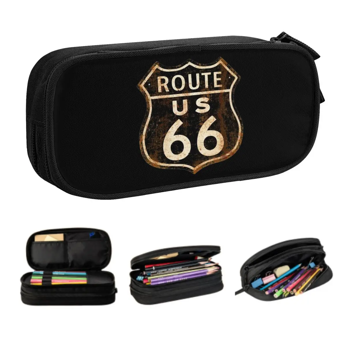 Estuches de lápices bonitos personalizados de la Ruta 66 de EE. UU., almacenamiento grande para niñas y niños, caja de lápices con letrero de California, papelería para estudiantes