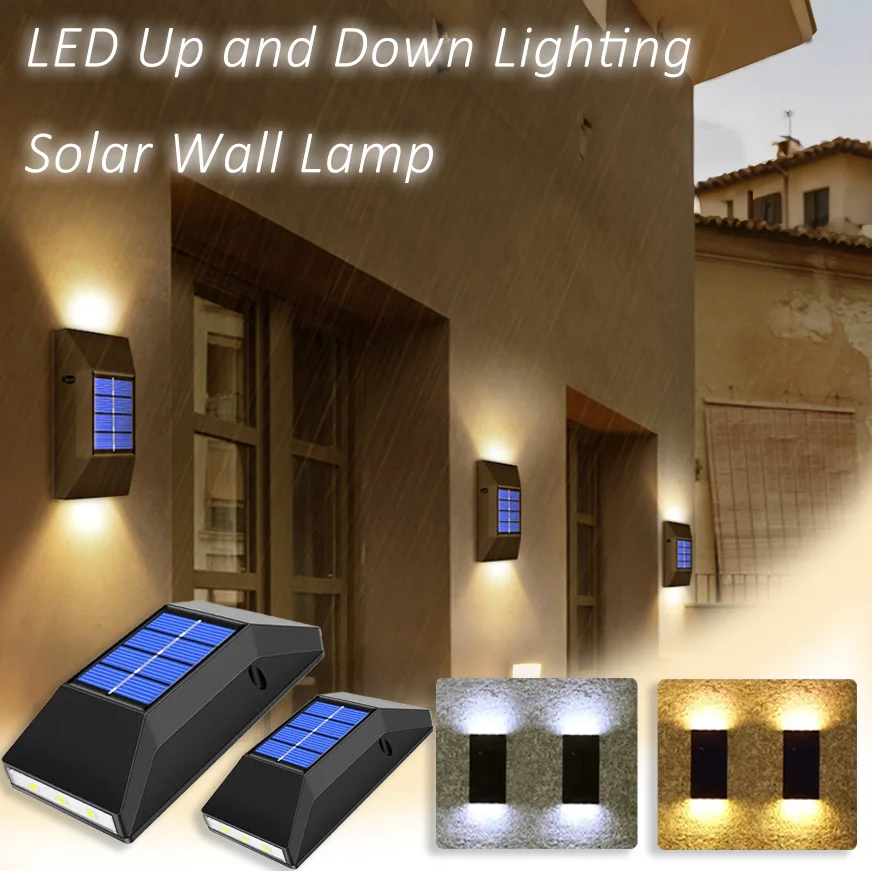 

LED Square Solar Light Cold Warm Wall Light Dual Head Lighting For Outdoor Pool Fence IP65 Waterproof Decoration Emergency Light