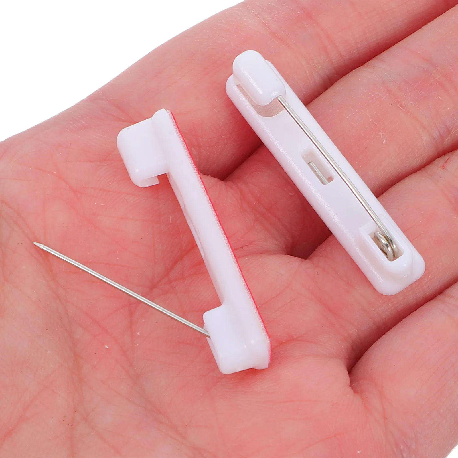 

200Pcs Plastic Badge Pin Holder Simple Elegant Design for Id Cards Name Tags Badges Adhesive Backing for Smooth Surfaces