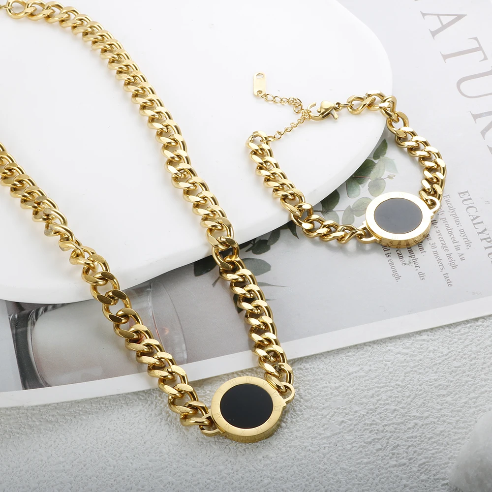  316L Stainless Steel Europe and America Hip Hop Roman Numeral Double Side Black White Two-color Necklace Bracelet