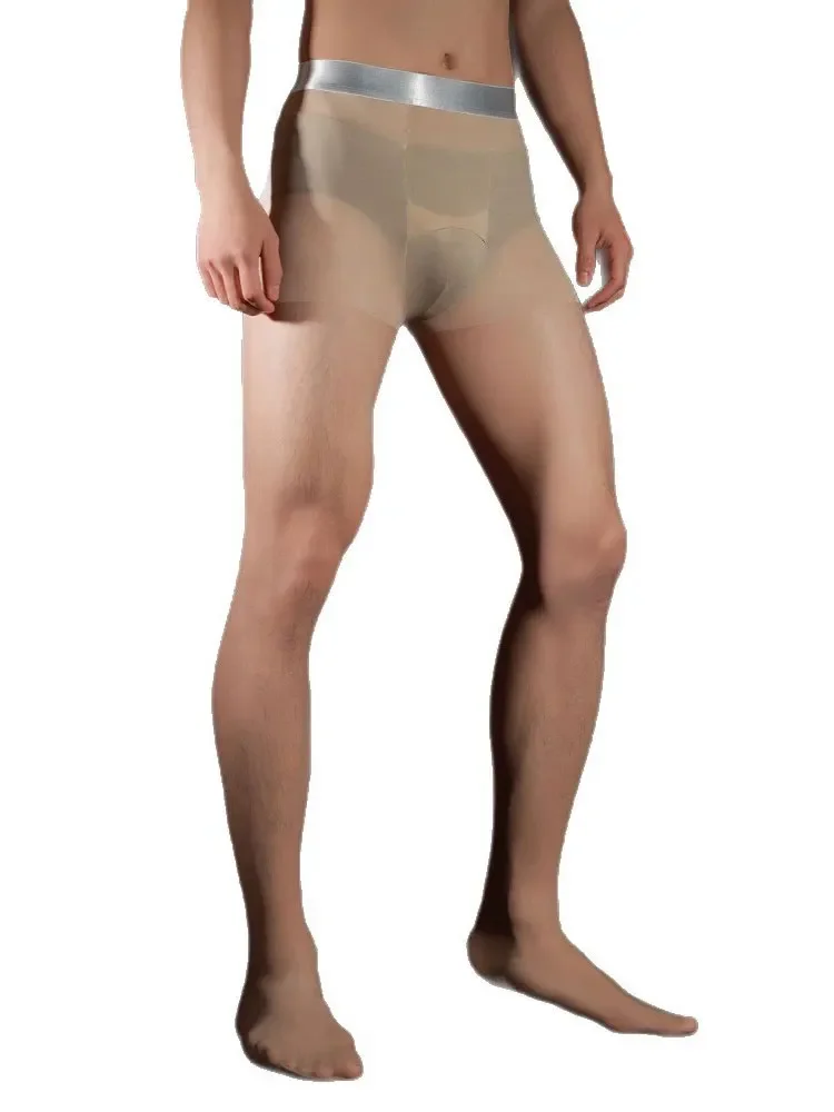 Sexy Men Traceless Silver Waist Pantyhose High Elastic Oil Shiny Sheer Tights Stocking Man U Convex Pouch Shaping Pantyhose - view 3
