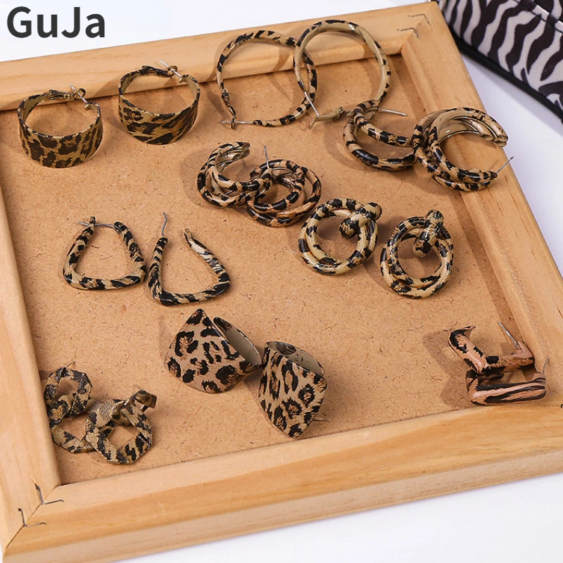 Retro Jóias Leopard Print Multi Forma Coração Hoop Brincos Para As Mulheres Novo Design Do Vintage Temperamento Presente Do Casamento Do Partido