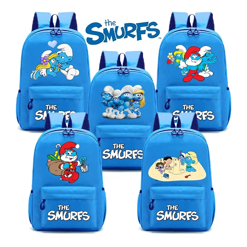 Anime Smurfs Kid Boy Child Student School Bag Movie Cartoon Backpack Women Teenager Laptop Office Rucksack Storage Knapsack Gift