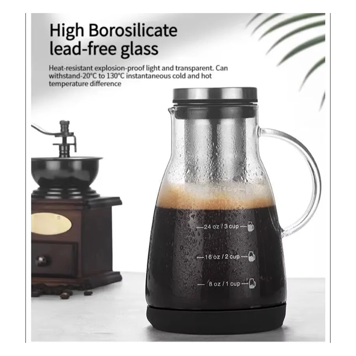 N37R_960ml Dual-Use Cold Brew Coffee & Tea Maker, Glass Pot for Home Use