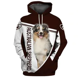 HX Fashion Animals Hoodies 3D Graphic Animals Heaven Dog Australian Shepherd Hoodie Casual Sweatshirts Harajuku Streetwear