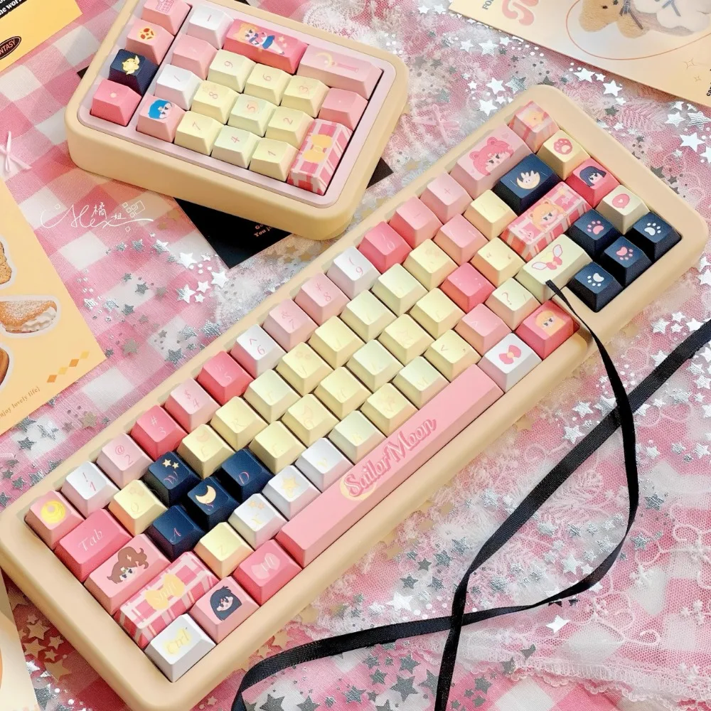 Moon Sailor Theme Keycap Set 141Key PBT Custom Cute Anime Girl Keyboard Cap Cherry Profile Gaming KeyCap for Mechanical Keyboard