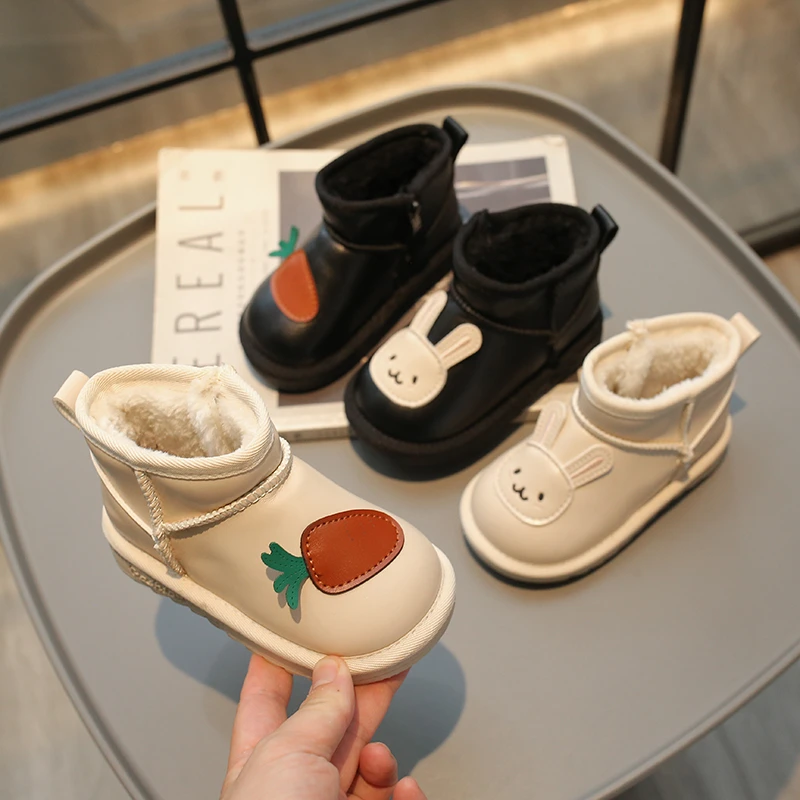 

Новые детские зимние ботинки для девочек, детские модные повседневные плюшевые ботильоны с милым кроликом, теплые универсальные хлопковые сапоги принцессы