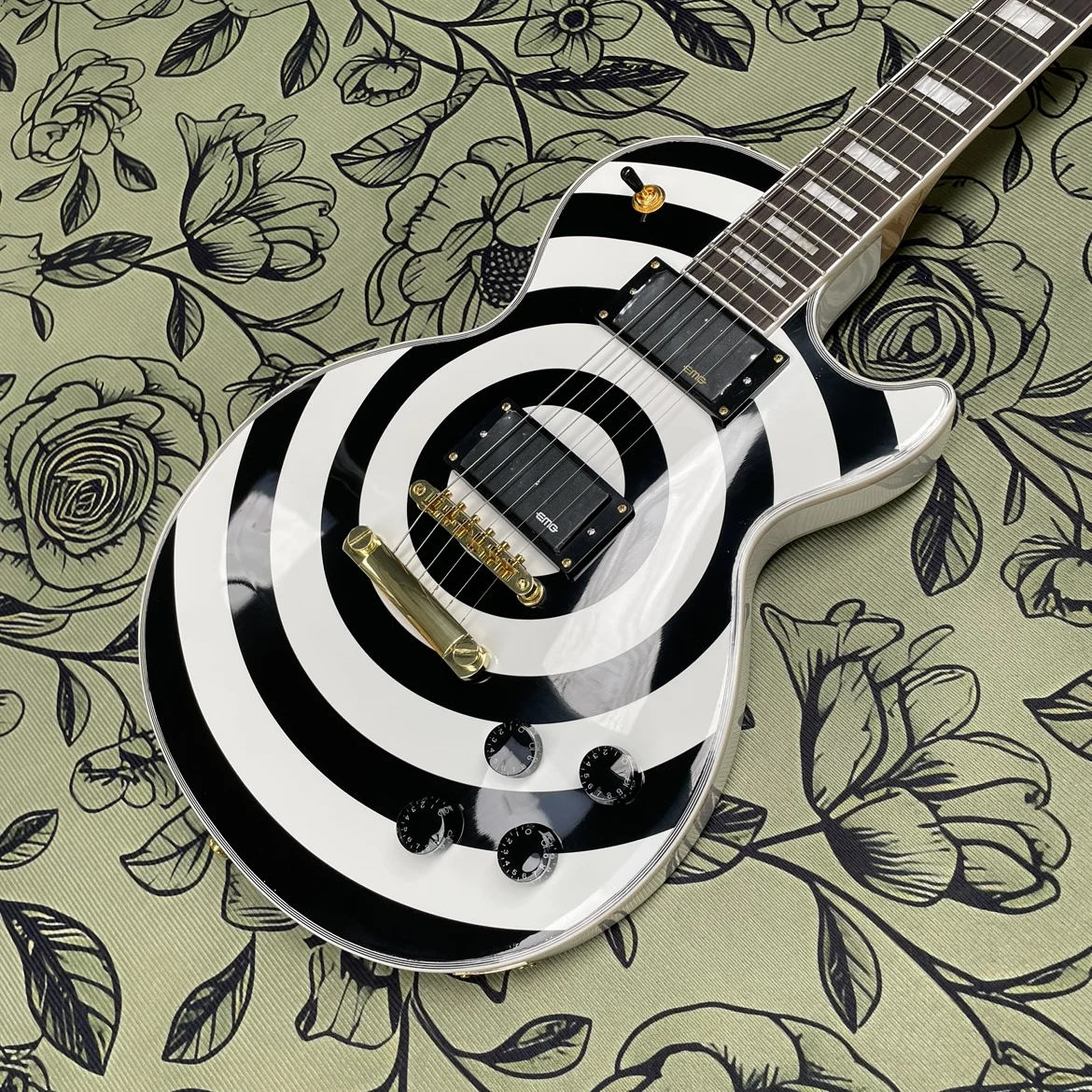 

Black and white bullseye electric guitar,closed pickupwith excellent noise reduction guitars,stage performance electric guitarra