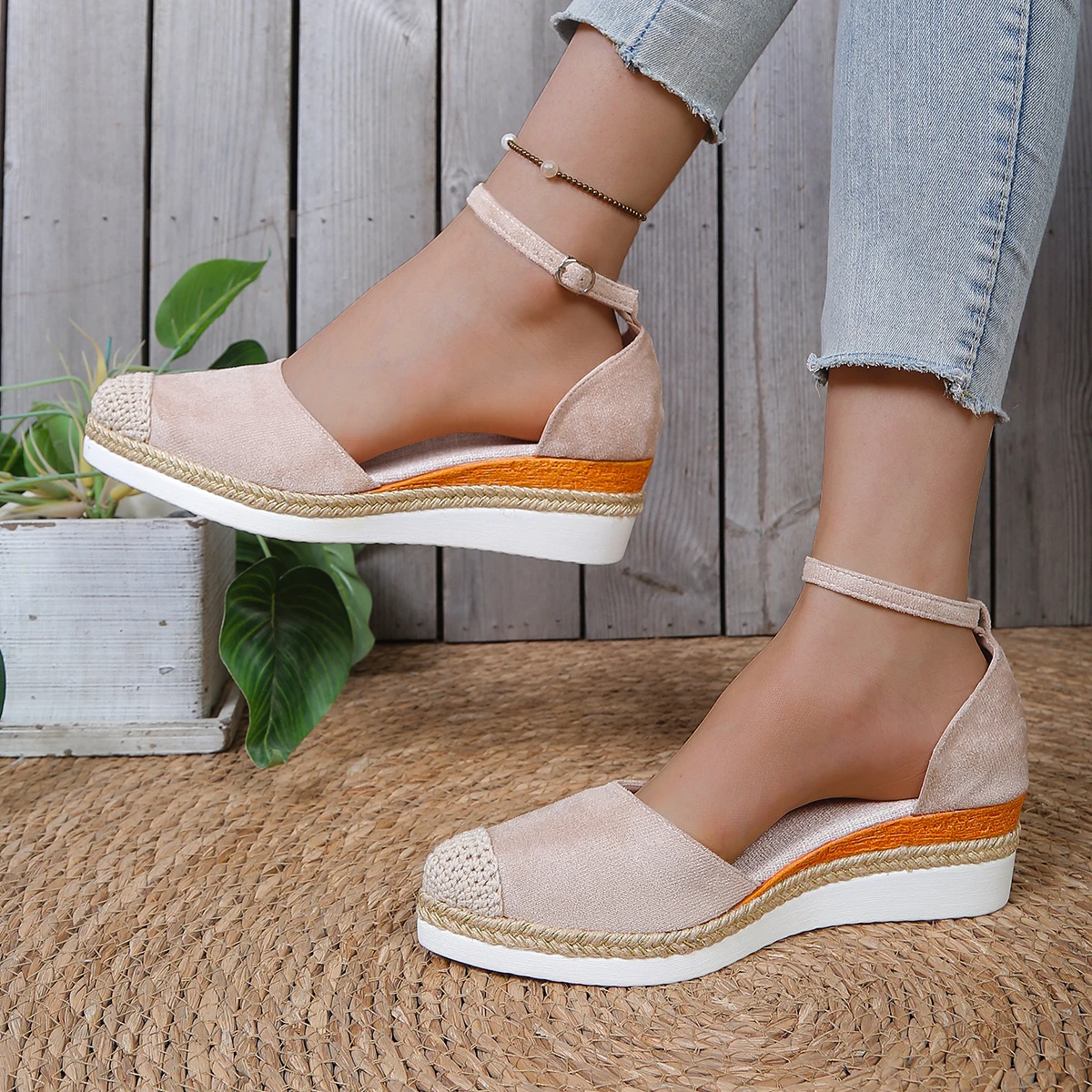 Summer Women Closed Toe Wedge Sandals Buckle Strap Gladiator Shoes Woman Fashion Espadrilles Platform Sandals Zapatos De Mujer