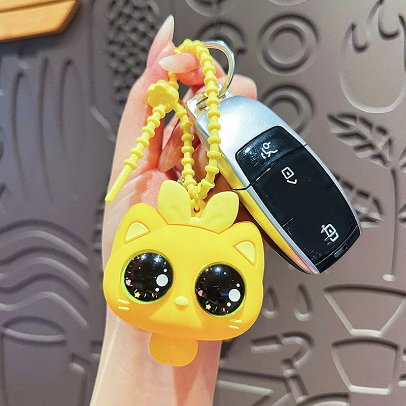 أزياء لطيف كبير العينين القط الضغط المفاتيح الإبداعية كبيرة العين القط قلادة على ظهره سيارة الحبل كيرينغ الحلي #4