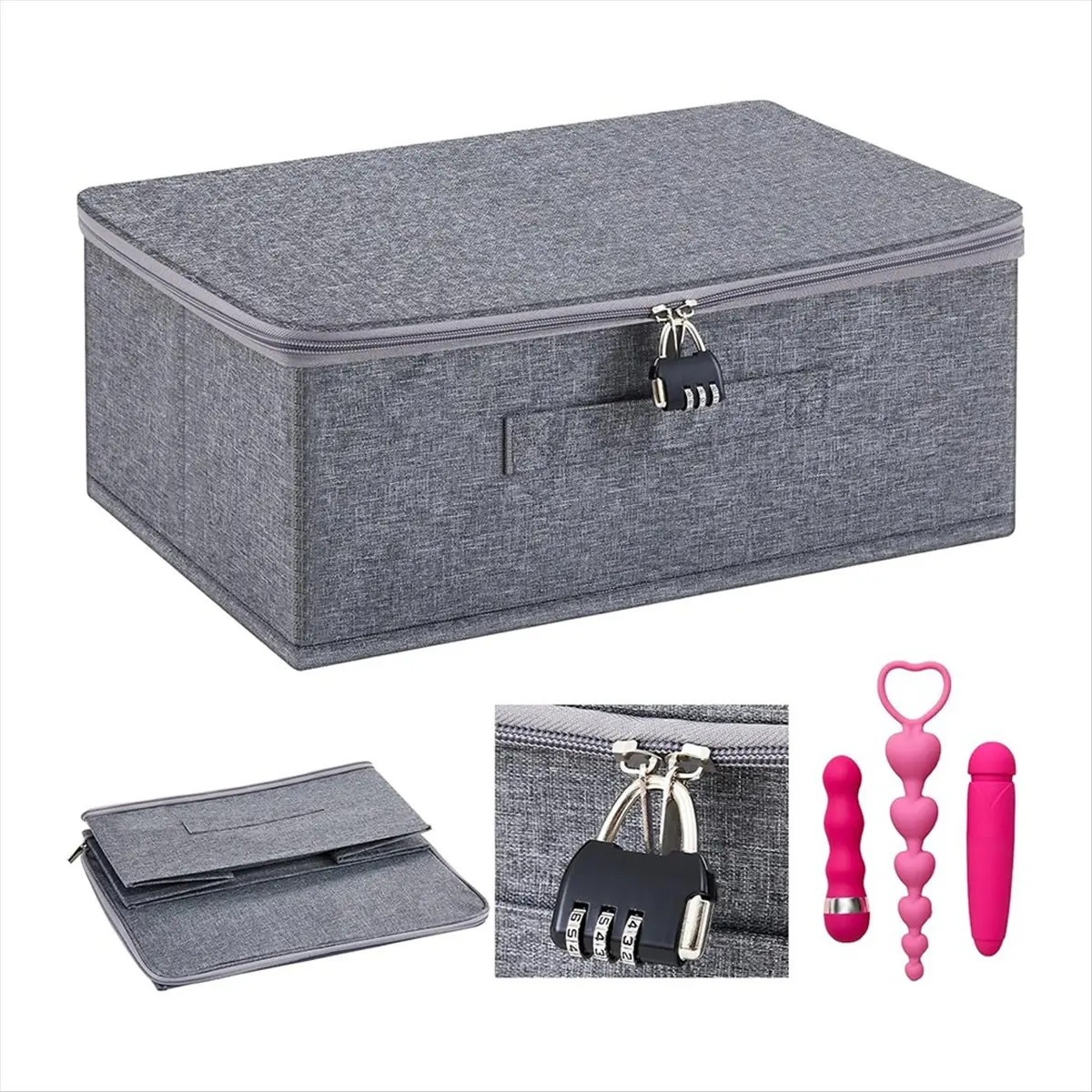 AT16 Discreet Lockable Adult Toy Bag Storage Organizer Toy Bag Storage Bins Case with Zipper Lid 15x10x6.3 Inches