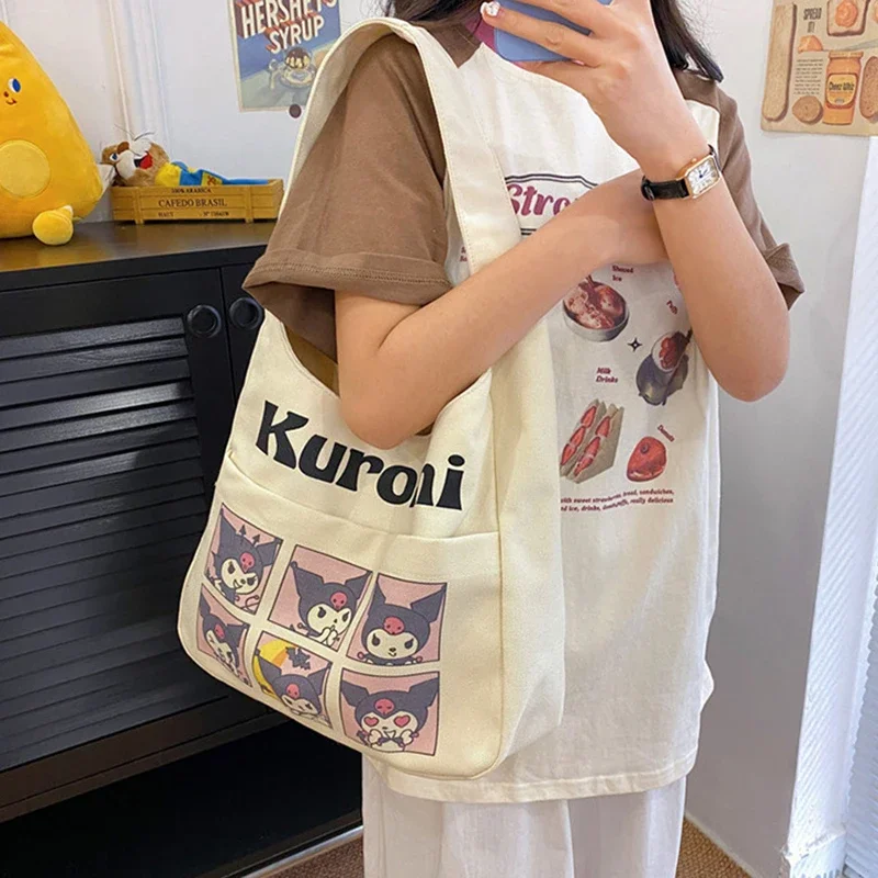 MINISO Disney Serie Cartoon Casual Canvas Bag Cute Snoopy Shoulder Bag Printed Underarm Bag Fashionable Large Capacity Handbag